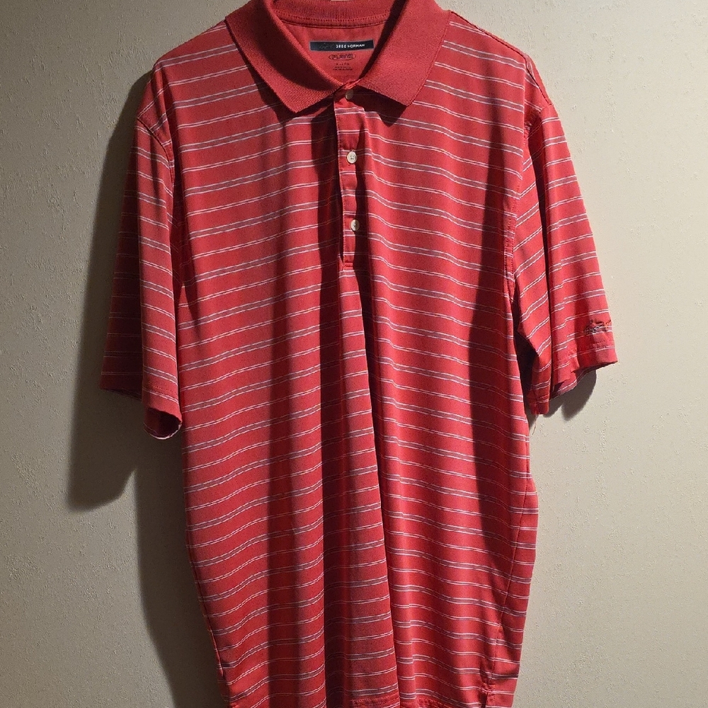 Greg Norman Collection Red and White Striped Polo Shirt